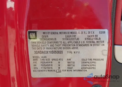 2008 Chevrolet Hhr Ss z USA, uszkodzony, nr VIN 3GNDA63X18S650820